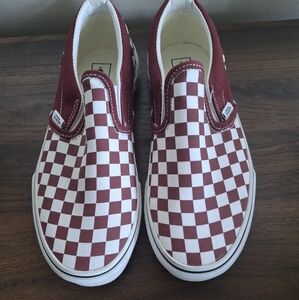 Vans Kids Checkerboard Slip-On Shoes - Burgundy and White